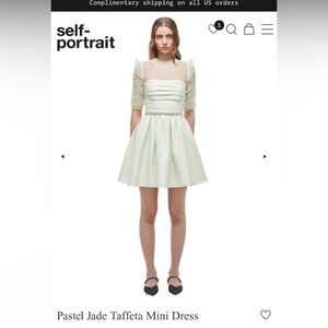 Self Portrait Pastel Jade Taffeta Mini Dress